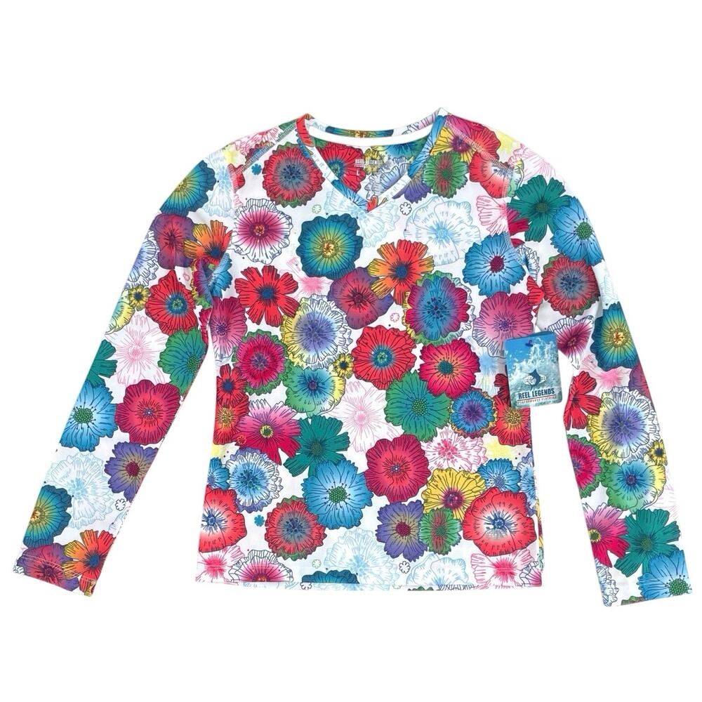 NEW Reel Legends Kid Long Sleeve Floral UV Fishing Shirt Rash Guard Youth Size L